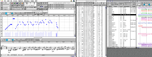 Screen shot from Studio Vision, a MIDI Digital Audio sequencing program by Opcode Systems.