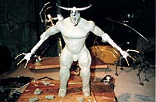 This minotaur puppet armature was covered with plastic wrap before the clay figure was sculpted on top. Later it will be cast in a mold. Photo courtesy of and  Tom Brierton.