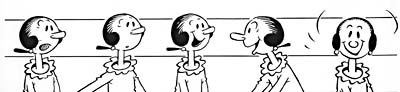 Questel styled the voice of Olive Oyl, the whiny girlfriend of Popeye, after Zasu Pitts. © King Features Syndicate/Fleischer Studios.