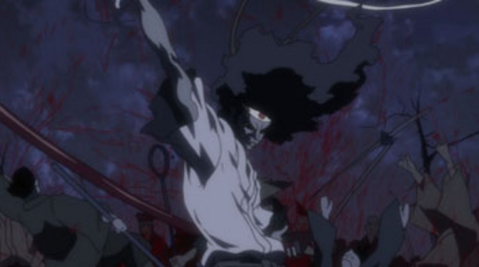 dynamic pose of an anime woman with a huge afro on Craiyon